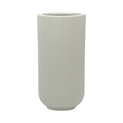 Sagebrook Home 9" Ceramic Ridged Vase Classic White Decorative Vase for Home or Office Flower Display Great Gift Idea Fo