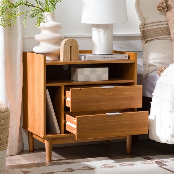 Walker Edison Modern Gallery Top Solid Wood Nightstand - Bed Bath