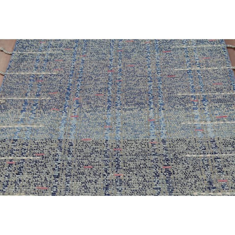 Gray & Blue Striped Moroccan Area Rug Hand-Knotted Wool Carpet - 5'9"x 9'8"
