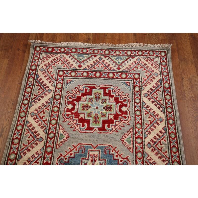 Traditional / Geometric Kazak Oriental Runner Rug Handmade Wool Carpet - 2'7" x 20'1"
