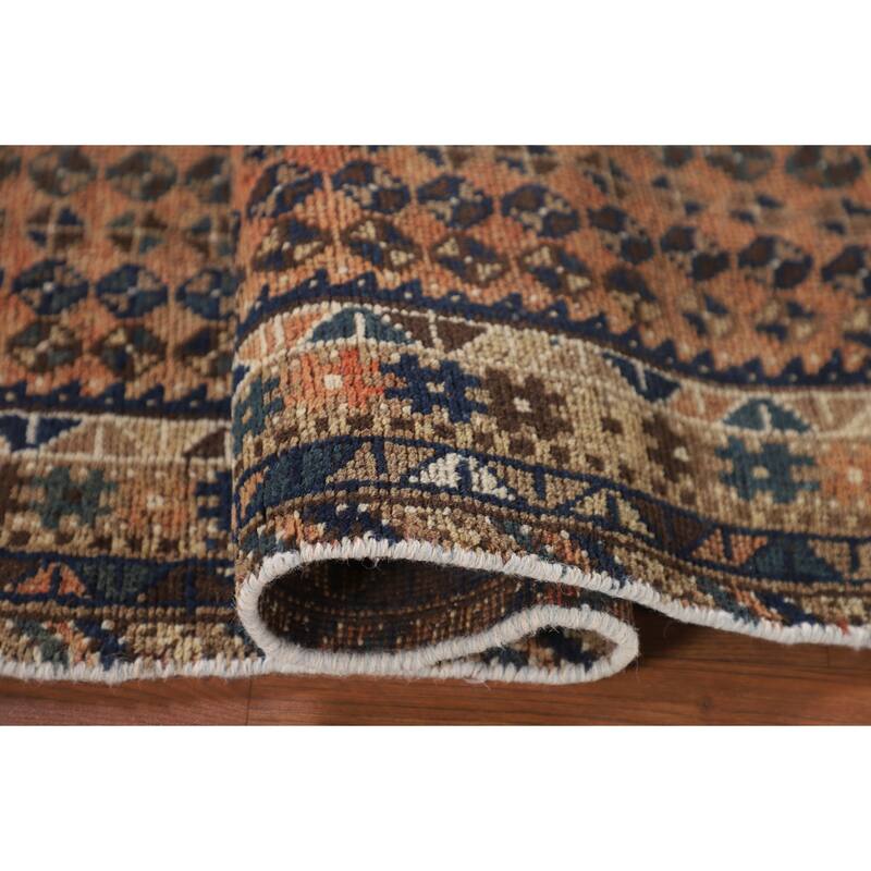 Geometric Shiraz Persian Vintage Area Rug Hand-Knotted Wool Carpet - 4'9"x 6'0"