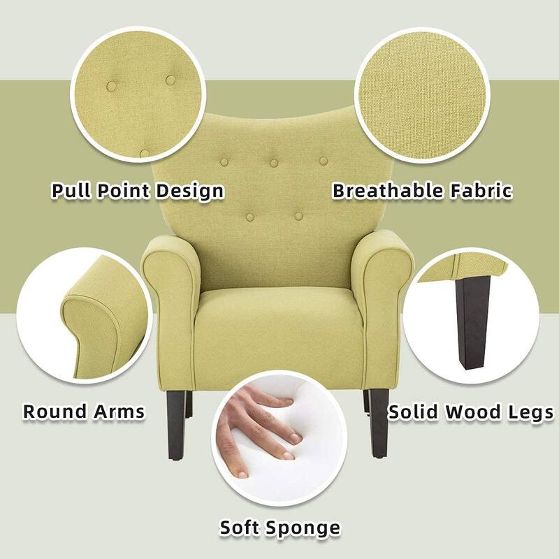 Erommy Wing back Arm Chair, Upholstered Fabric High Back Chair with Wood Legs