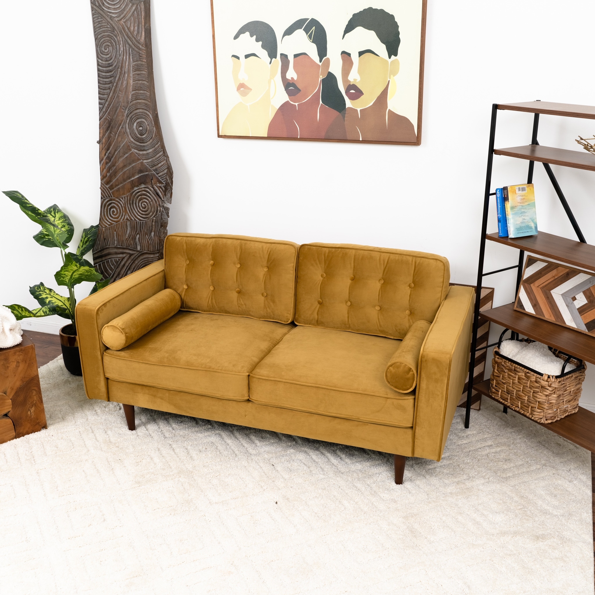 Harriet Mid Century Modern Button-Tufted Velvet Loveseat