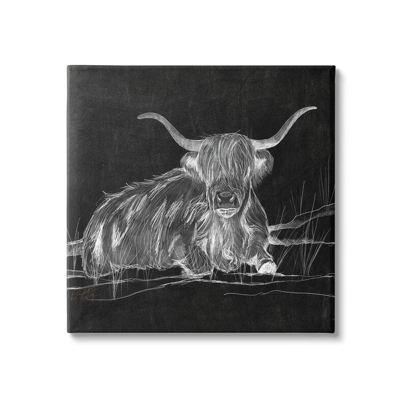 Stupell Contemporary Highland Cattle Laying Negative Drawing Canvas Wall Art, Design by Elizabeth Medley - 30 x 30