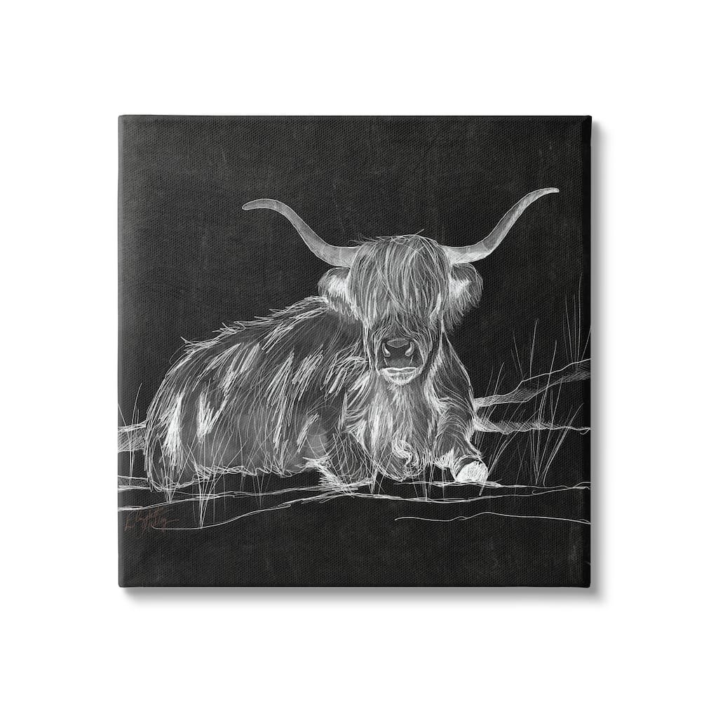 Stupell Contemporary Highland Cattle Laying Negative Drawing Canvas Wall Art, Design by Elizabeth Medley