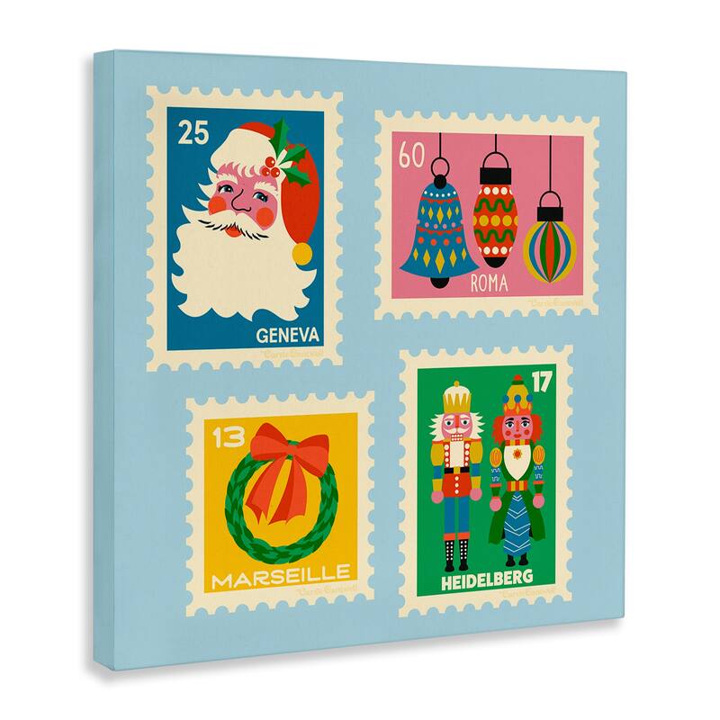 Stupell Vintage Christmas Postage Stamps Canvas Wall Art Design By Carrie Cantwell