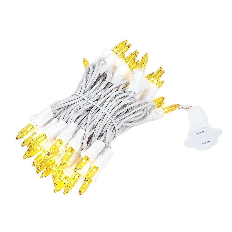 50 Light Christmas Mini Light Set, White Wire, 11' Long - Yellow