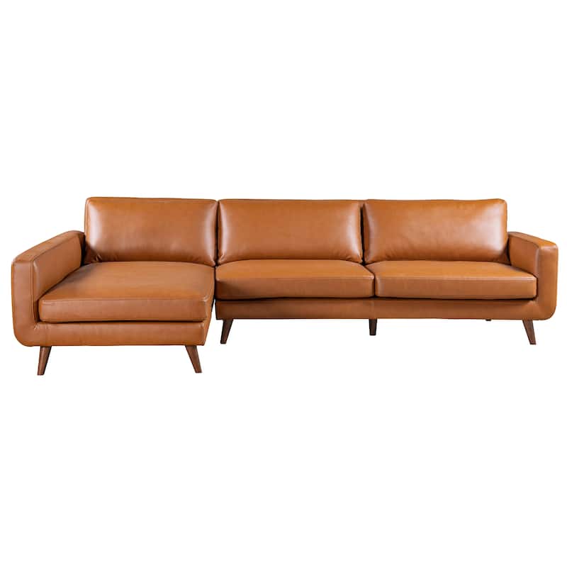 Bellisa Mid Century Modern Living Room Cognac Leather Corner Sectional Sofa