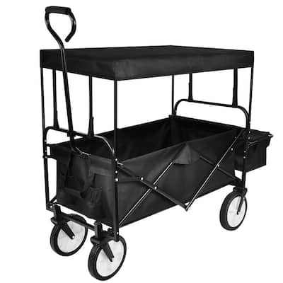 Heavy Duty Folding Portable Hand Cart with Removable Canopy, Adjustable Handles for Shopping, Picnic, Camping - N/A