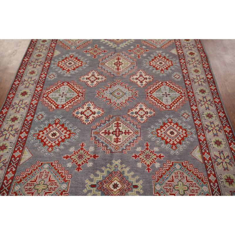 Traditional Gray Kazak Oriental Area Rug Handmade Wool Carpet - 5'8" x 8'0"