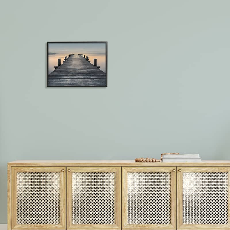 Stupell Quiet Serene Dock Pier Foggy Morning Sunrise Scenery Framed Wall Art - Orange