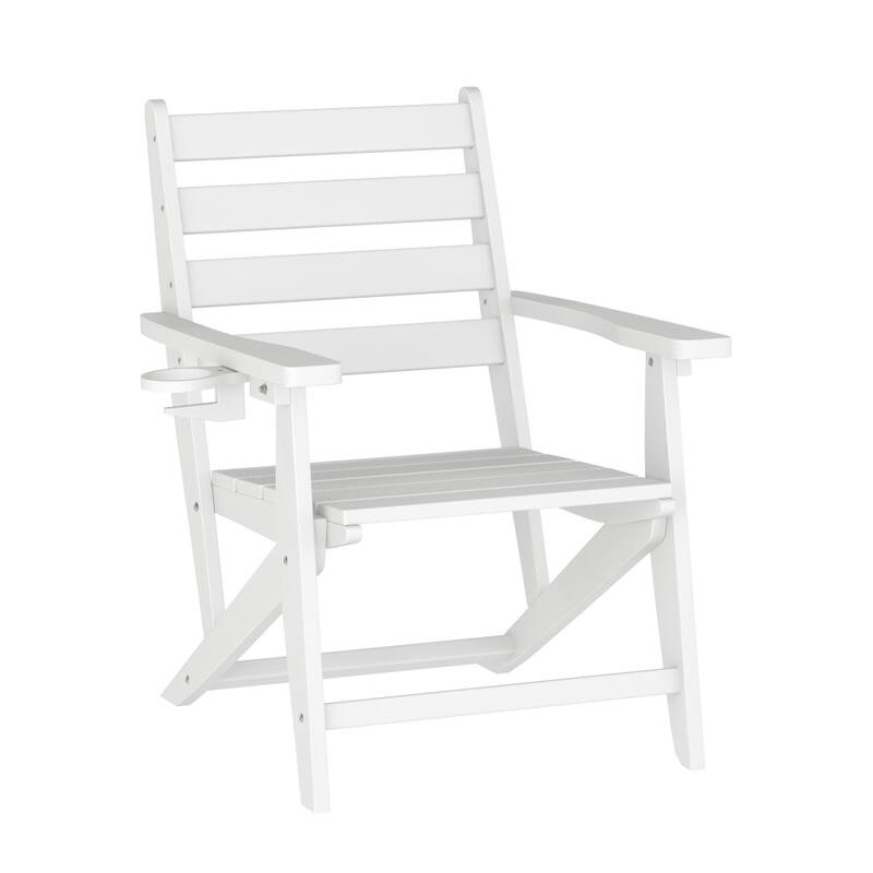 All-Weather Commercial Adirondack Dining Chair with Fold Out Cupholder - White
