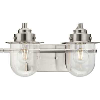 Northlake Collection Two-Light Brushed Nickel Clear Glass Transitional Bath Light - 15.5 in x 7.5 in x 8 in