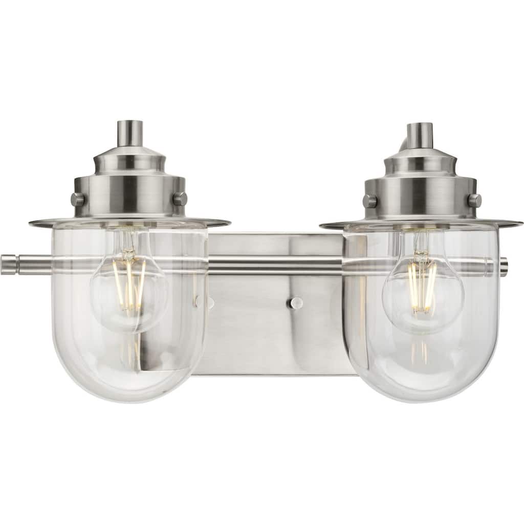 Northlake Collection Two-Light Brushed Nickel Clear Glass Transitional Bath Light - 15.5 in x 7.5 in x 8 in