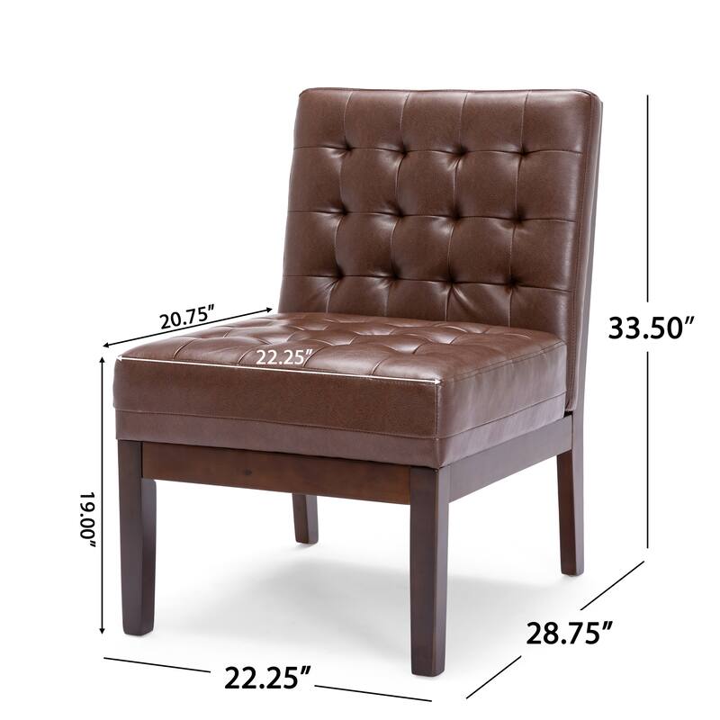 Dark Brown Modern 22.25" PU Upholstered Button Tufted Accent Chair with Rubber Wood Legs