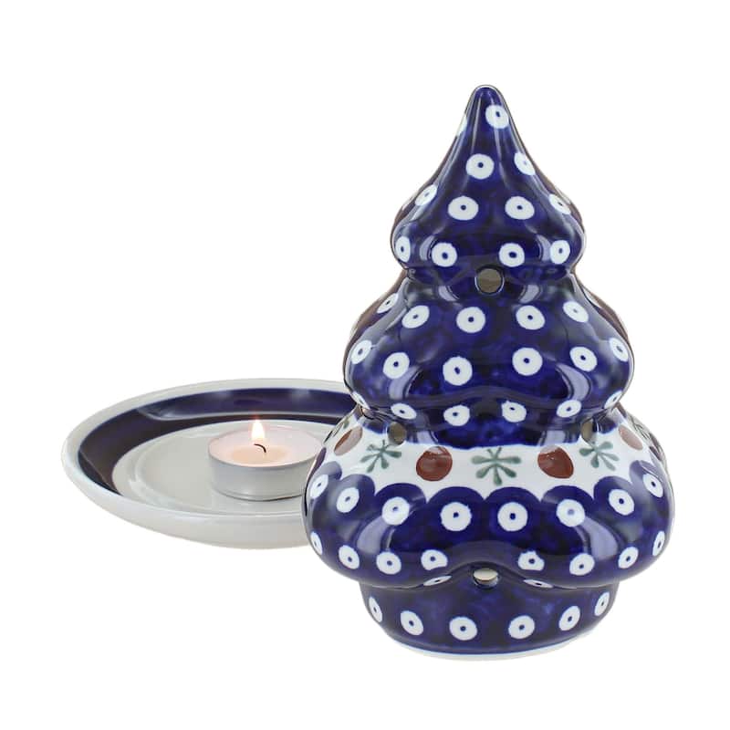 Blue Rose Polish Pottery 1289 Zaklady Christmas Tree Luminary