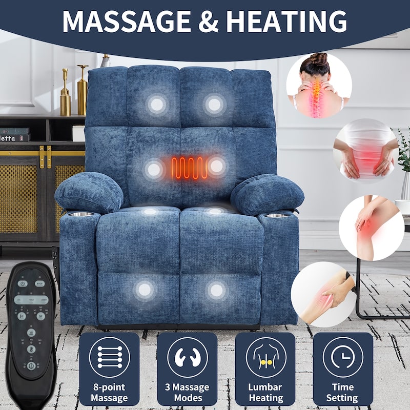 Dual Motor Infinite Position Power Lift Recliner Chair with 8-Point Vibration Massage and Lumbar Heating, Dual Cup Holders