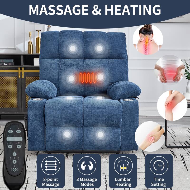 Power Lift Recliner Chair with Massage & Heat – 350 lbs Capacity, Dual Motor, 8-Point Vibration, Lumbar Heating, Cup Holders