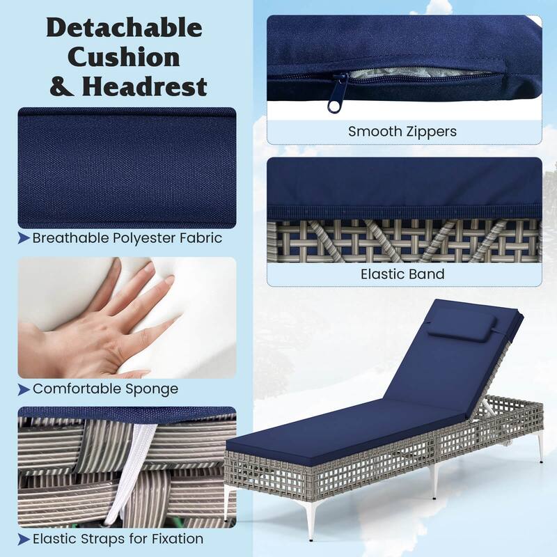 Costway 1/2 PSC Patio Chaise Lounge Chair with 6-Level Adjustable - See Details
