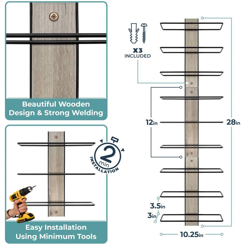 9 Bottle Wine Rack Wood Holder (Set of 3) - 2.5"D x 10"W x 12"H