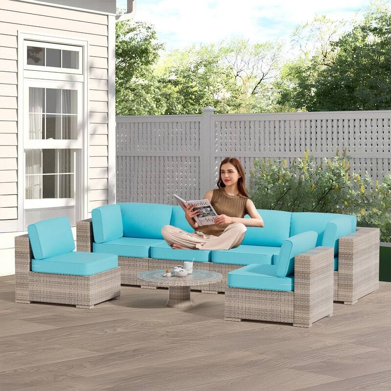14-Piece Patio Furniture Sofa Cushions, 6-Seater Outdoor Cushion Set (Only Include Cusions，Not Sofa） - 25.6*25.6*4in