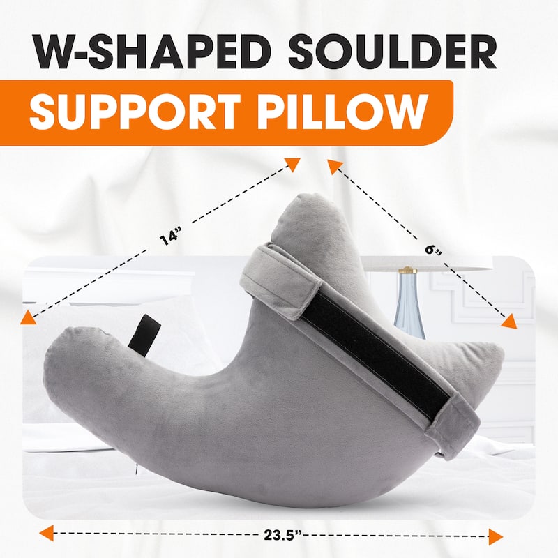 Cheer Collection Gray Shoulder Support Pillow with Strap and Washable Cover