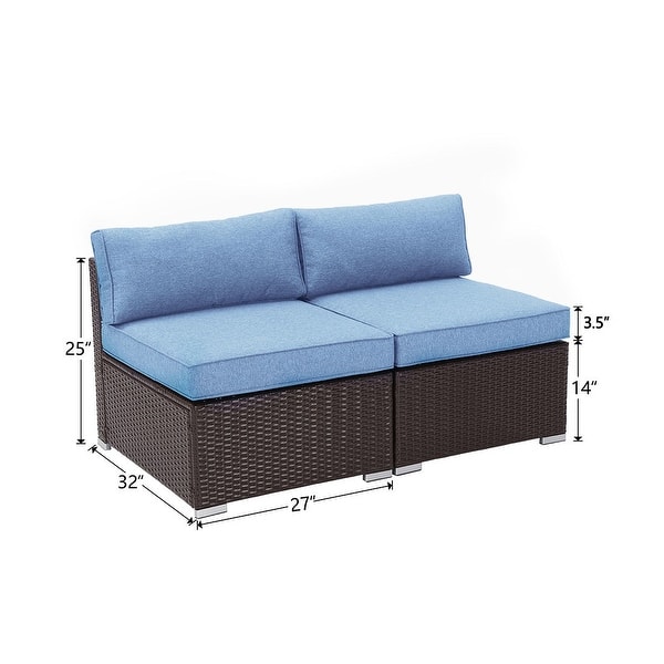 dimension image slide 0 of 2, COSIEST Sectional Add-on Armless Cushioned Patio Chairs (Set of 2)