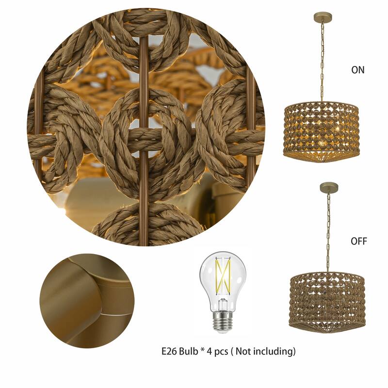 Koyo 4-Light Rattan Drum Pendant, Coastal Boho - Handwoven