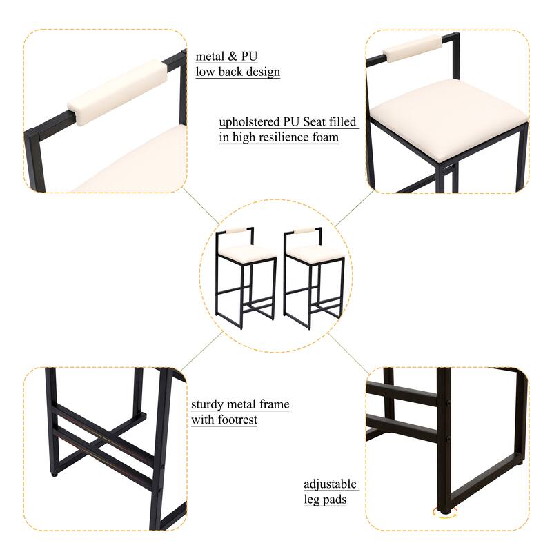 GDFStudio - Cavalli Modern Faux Leather Upholstered Armless Counter Height Bar Stool with Metal Frame & Backrest, Set of 2