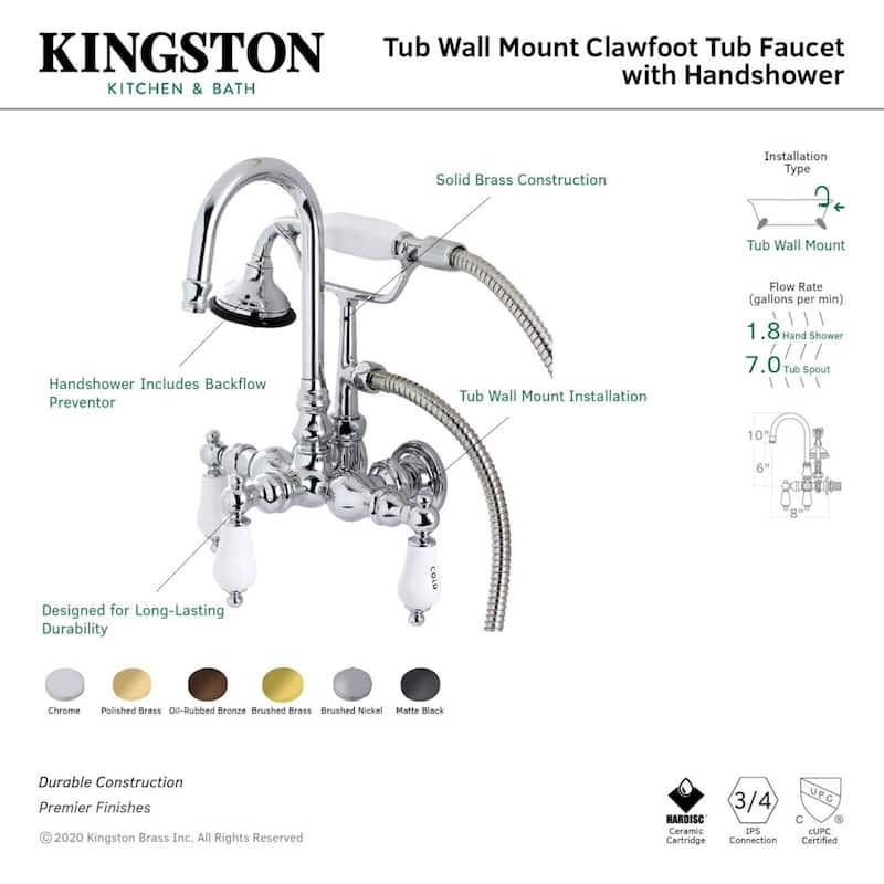 Kingston Brass Aqua Vintage Wall Mount Clawfoot Tub Faucet