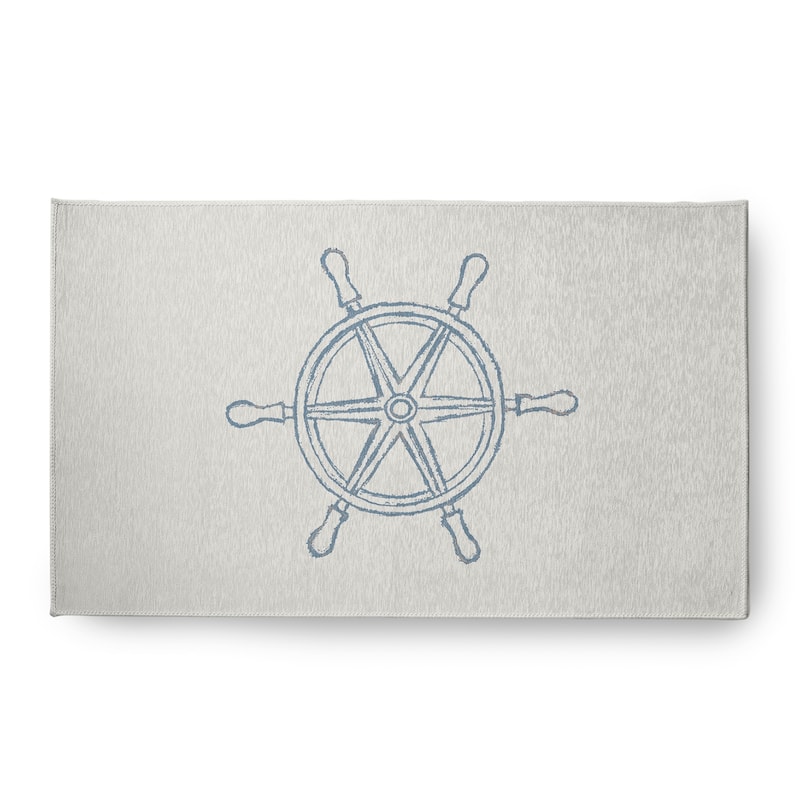 Large Ship Wheel Nautical Chenille Rug - Dusty Smoke - 18" x 30"