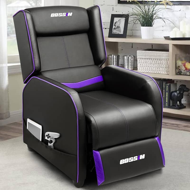 BOSSIN PU Leather Ergonomic Gaming Single Recliner Seating Sofa for Living Room - Purple