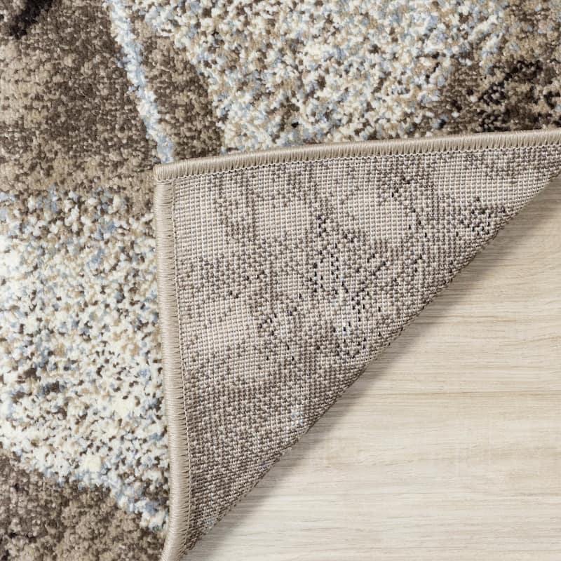 Charlotte Collection - Brown/ Cream Watercolor Flowers Area Rug