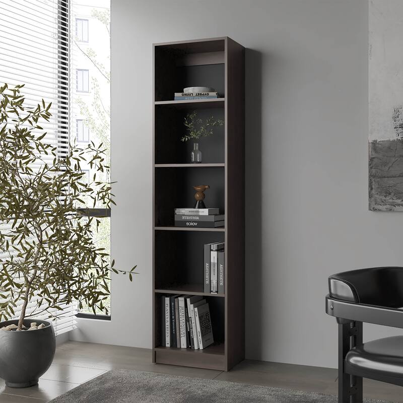Sutton Slim Bookcase with Open Storage and 5 Shelves