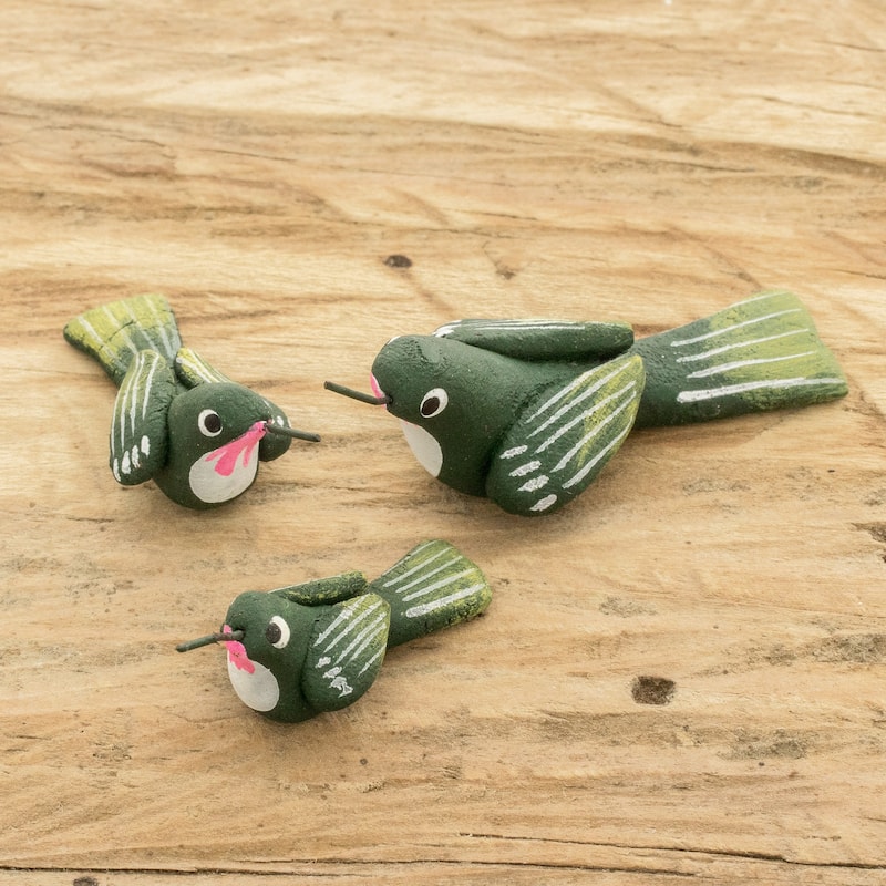 Novica Handmade Hummingbird Family Ceramic Figurines (Set Of 3)