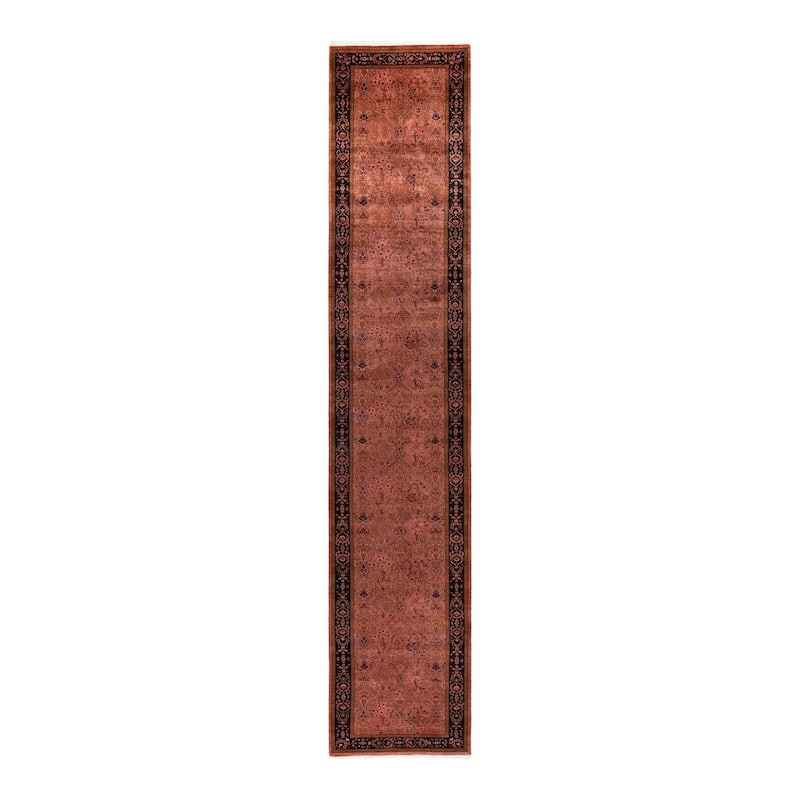 Overton Hand Knotted Wool Vintage Inspired Modern Contemporary Overdyed Pink Runner Rug - 2' 8" x 14' 1"