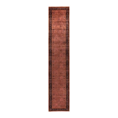 Overton Hand Knotted Wool Vintage Inspired Modern Contemporary Overdyed Pink Runner Rug - 2' 8" x 14' 1"