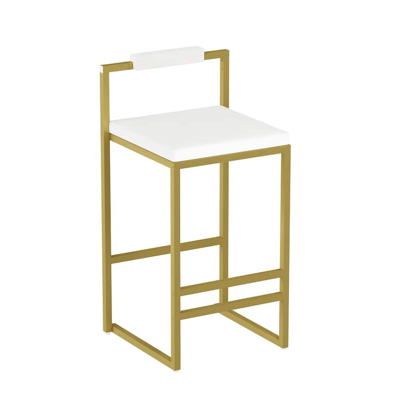 Upholstered Velvet Bar Stools Set of 2 Modern Kitchen Counter Height Barstools Indoor Dining Chairs (Gold & Creamy White)
