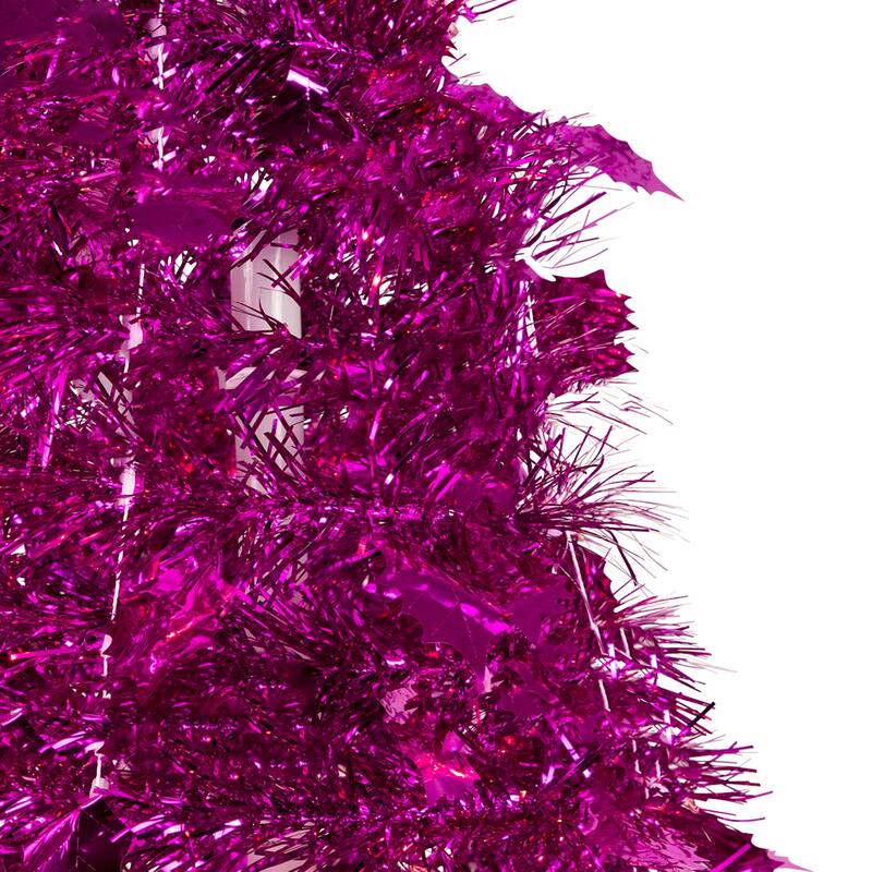 6' Pink Tinsel Pop-Up Artificial Christmas Tree, Unlit - 6 Foot
