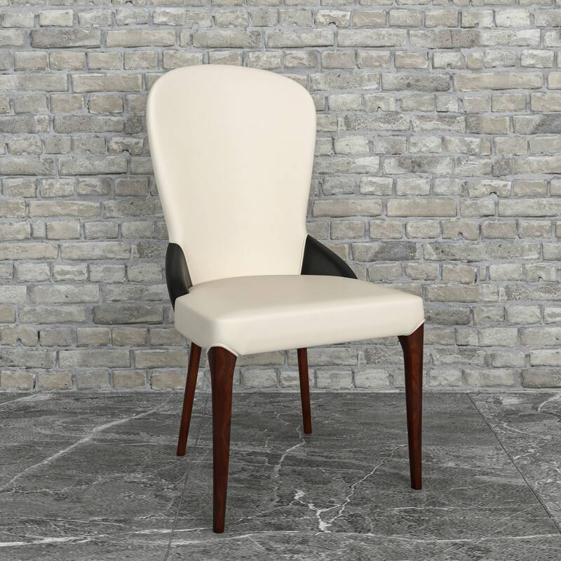 Havana Leather Upholstered Solid Wood Dining Chair Two-Tone Color Design Set of 4