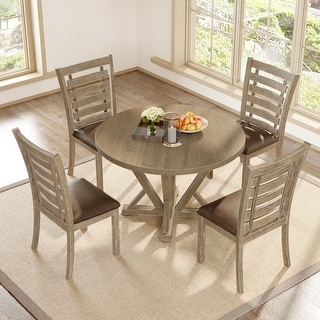 5pcs Round Dining Table set with Solid Wood Modern Farmhouse Rustic ...