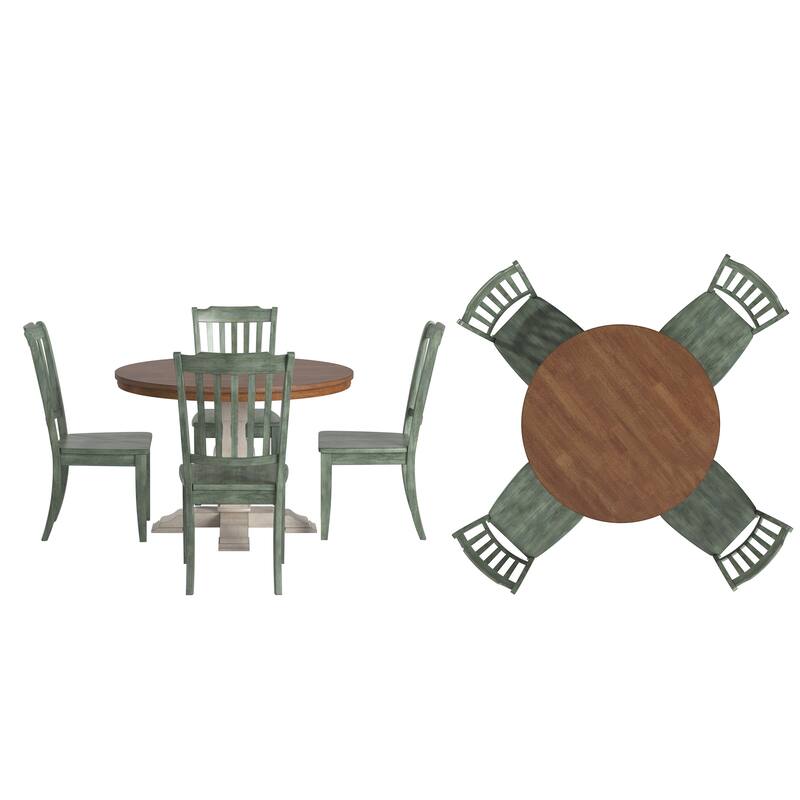 Ronda 45" Round Solid Wood Top Dining Set with Spindle Back Chairs