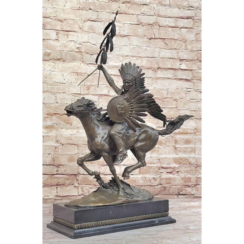 Native American Indian Warrior On Imitative Horseback - Signed Original Bronze Sculpture By Milo