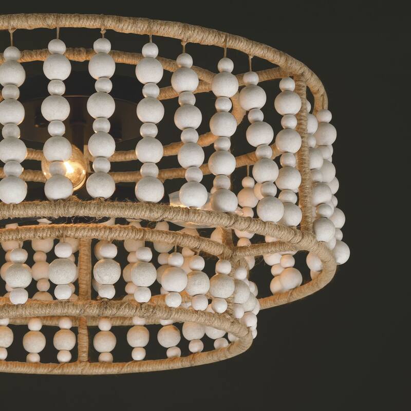 Keronue 3-light Farmhouse Wood Beaded Flush Mount Ceiling Lights