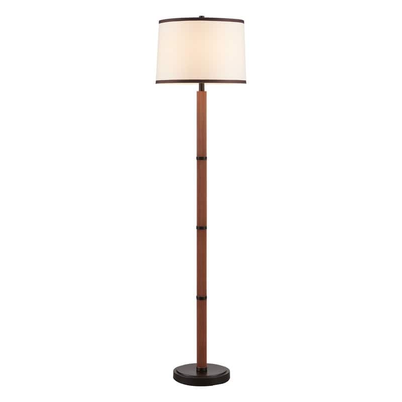 KAWOTI Traditional & Farmhouse Brown Accent Floor Lamp with Drum Shade - W16" x H63"