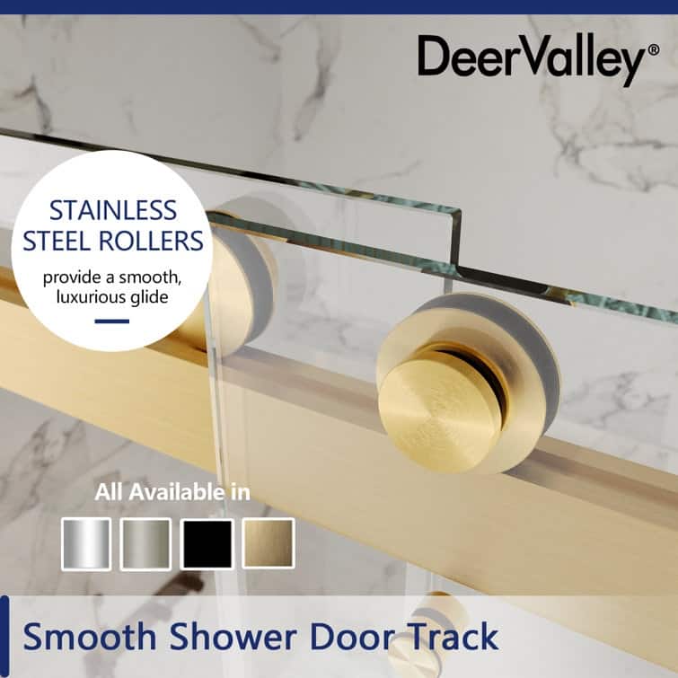 DeerValley 56" - 60" W x 76" H Double Sliding Frameless Shower Enclosure, Stainless Steel Accessories