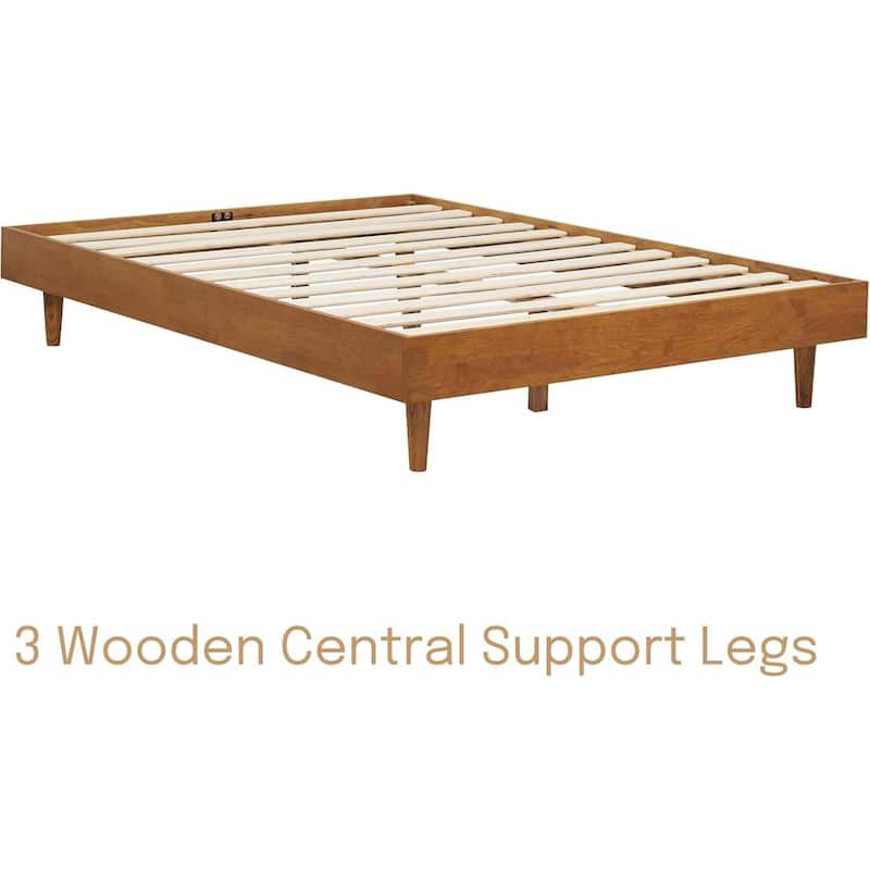 Modern Wooden Platform Bed Frame with Floating Design