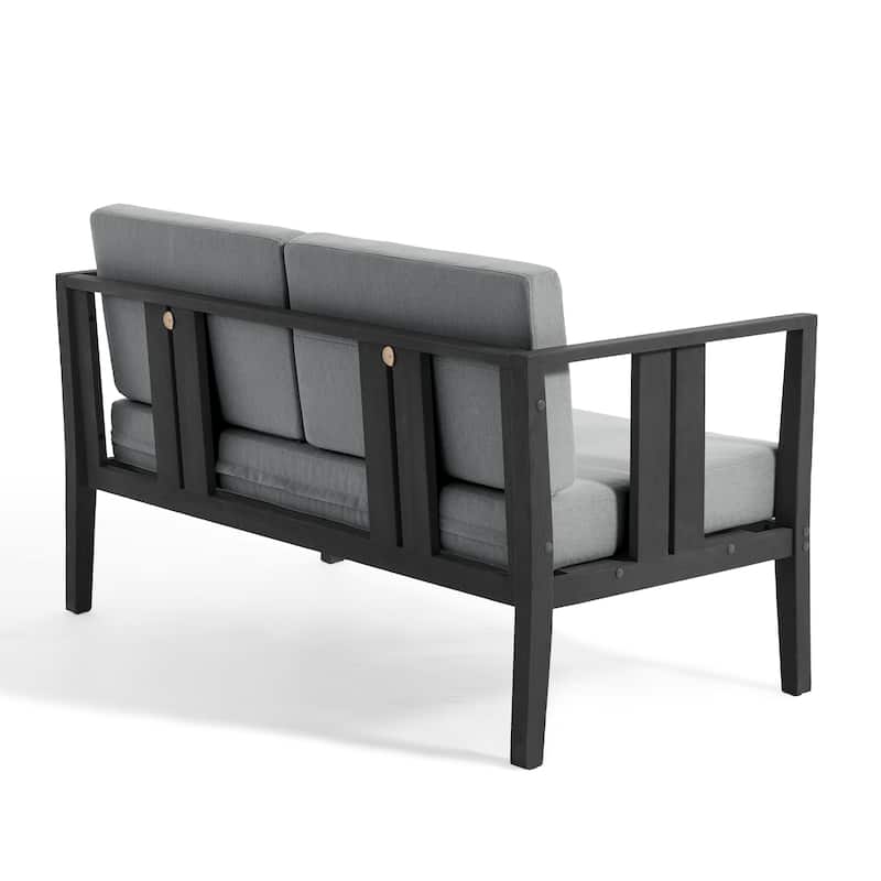 Casual Teak Wood Outdoor Patio Loveseat with Cushions