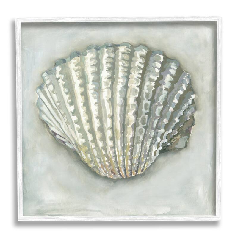 Stupell Clam Shell Nautical Grey Framed Giclee Texturized Wall Art, Design By Erica Christopher - 24 x 24 - White