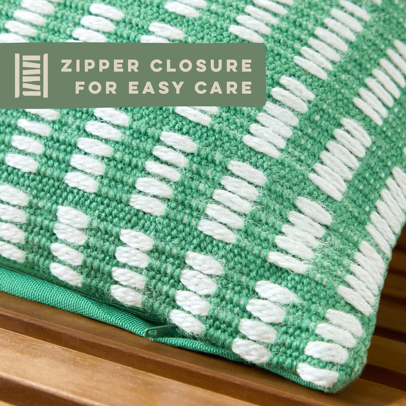 TOWN & COUNTRY TERRA Alara Textured Geo Stripe Indoor Outdoor Decorative Pillow 14"x20" Green/Ivory